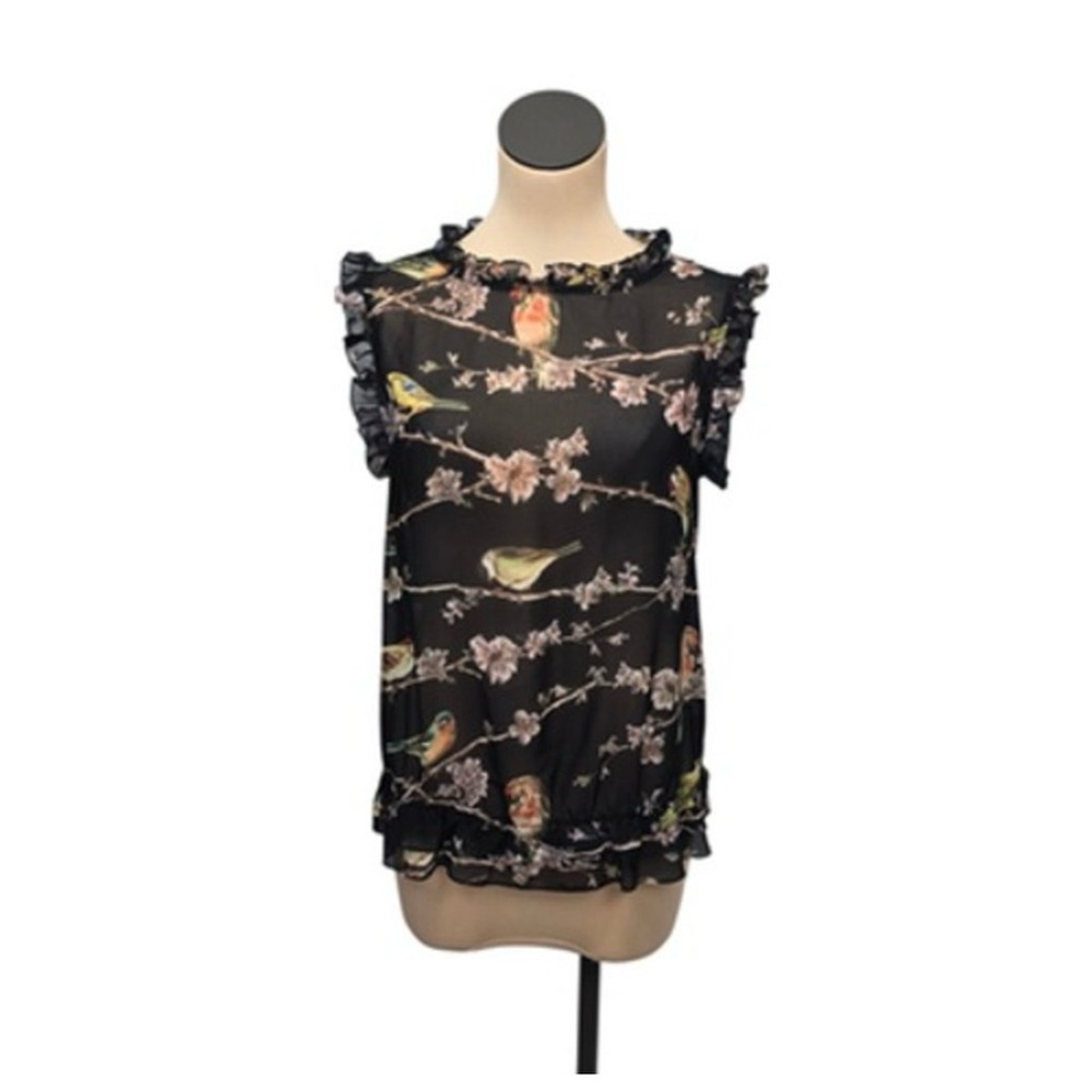 Ted Baker London Black Top with Floral Bird Design